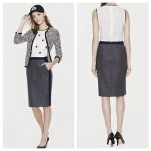 J. Crew Women's The Pencil Skirt Wool Blend Color Block Gray Navy Size 8